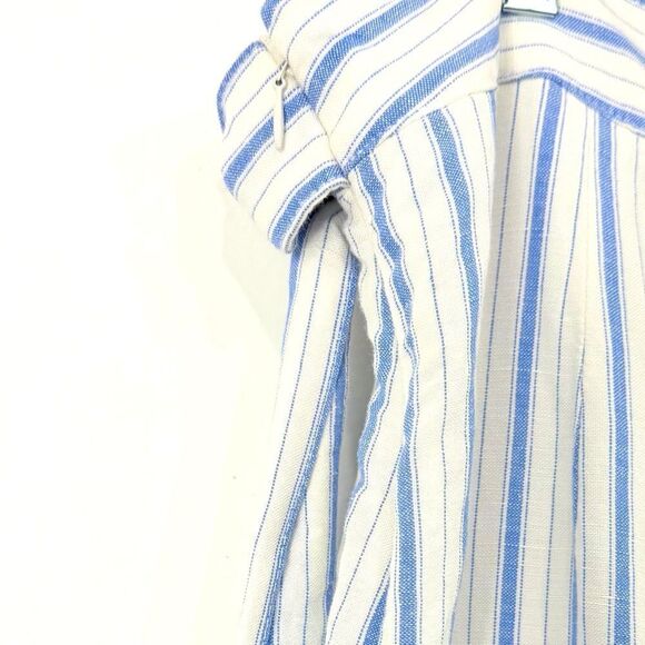 LOFT Cream Light Blue Vertical Stripe Linen Side Tie Front Wrap Skirt NEW - Picture 11 of 14